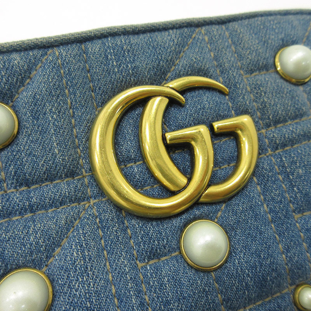 Gucci Chain Bag Denim Marmont Pearl Blue Shoulder Gg - Picture 7 of 10